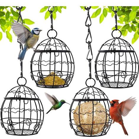 CCYKXA Set of 4, hanging wire mesh feeders for finches, 1 L capacity, black (1/5)