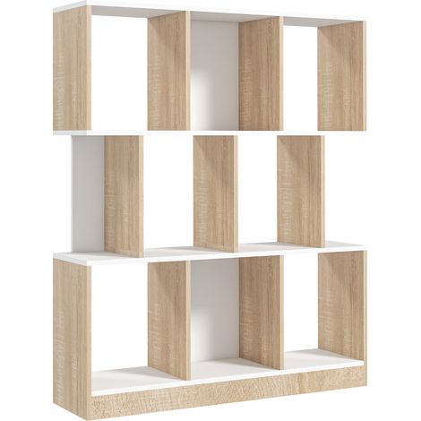GagaBibliotheque moderne 8 etageres pour salon et bureau 100x27x124 cm chene et blanc (1/5)