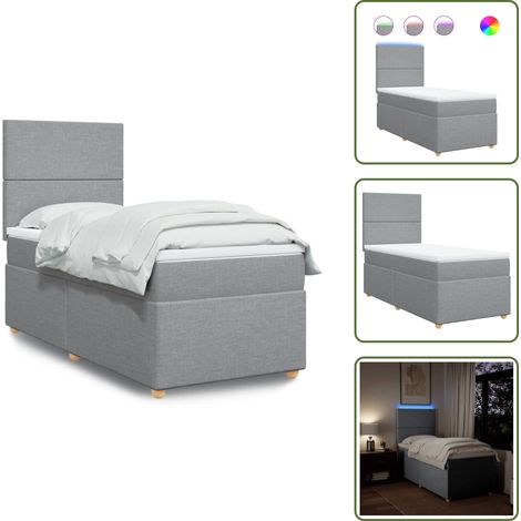 Sommier à lattes de lit avec matelas gris clair 80x200 cm tissu - Lit Plateforme - Lit Double - Lit Design - Matelas À Ressorts Ensachés - Éclairage Led (1/5)