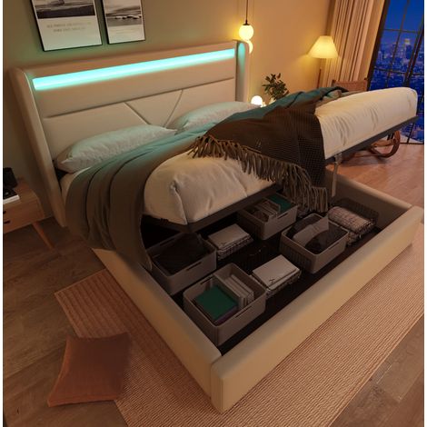 Letto matrimoniale contenitore LED 160x200 bianco OKMYHOME
