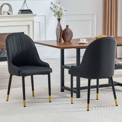 Lot de 2 chaises noires en PU, dossier motif éclair, hydrofuges, résistantes, faciles à nettoyer, rembourrage épais à haute élasticité. Idéales pour les cuisines privées, les cafés ou une utilisation (1/5)