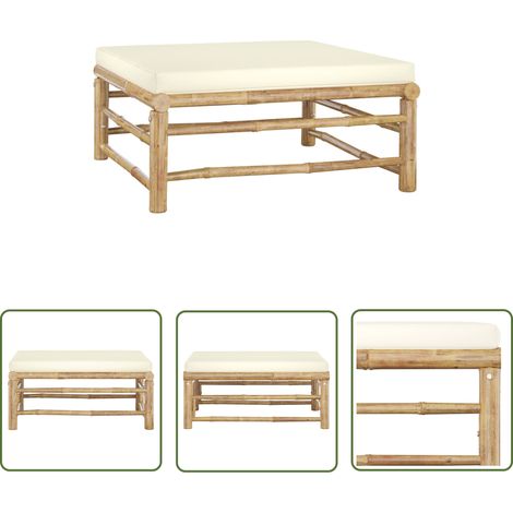 FIMEI Repose-pied de jardin avec coussin blanc crème Bambou (1/5)