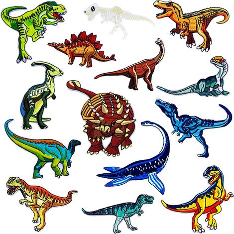 Patchs de broderie de dinosaure, 14 patchs de fer sur des patchs appliqués pour bricolage T-shirt Jeans Vêtements Sacs, (1/5)