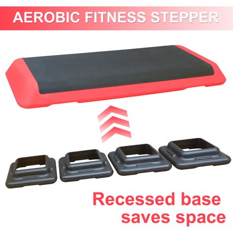 Step aérobic réglable 109x41 cm en ABS rouge, 3 hauteurs pour entraînement à domicile - CHICFURN (1/5)