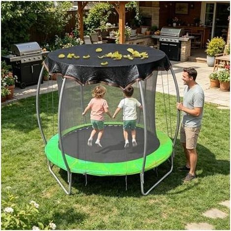 Couverture D'ombrage pour Trampoline – Supérieure Ronde Anti-poussière D'extérieur, Filet Anti-UV avec Corde, Couvertures De Tente Pare-s-oleil Coupe-Vent - (1/5)