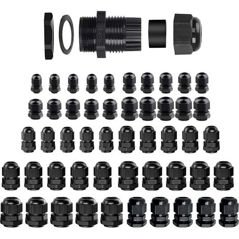 Presse-Étoupes 50 Pièce étoupes en Plastique étanche Ip68 Noir Réglable Presse Etoupe pour La Maison Jardin Éclairage D'extérieur Câble M12 M16 M20 M25 PG7 PG9 PG11 PG13.5 PG16(Ø3.5-18mm) (1/5)