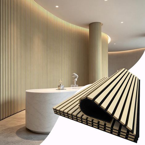 Panneaux Acoustiques Muraux Bois 4 pièces MDF 60x120cm[Design Tasseau 3D & Décoration Moderne] (1/5)