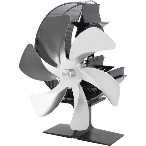Ventilateur de poêle à 6 pales pour cheminée, alimenté par la chaleur, à circulation d'air rapide, motif demi-lune, thermoélectrique, argenté