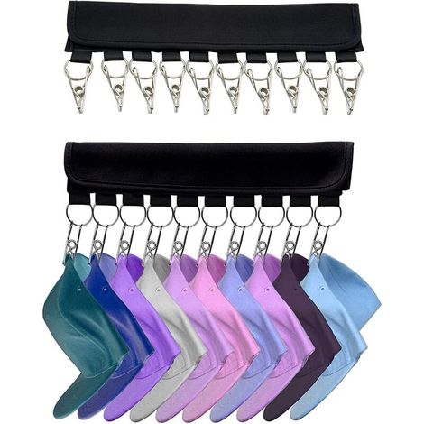 Support Pour Organisateur de Chapeaux Pour Cintre Paquet de 2, Supportpour Casquettes Avec 10 Grands Clipsde Support Pour Accrocher des Casquettes de Baseball.