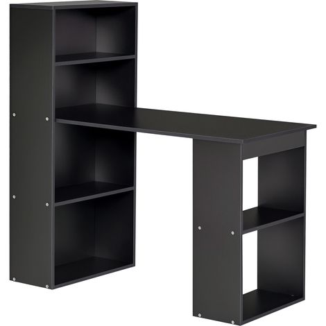 Computertisch mit Stauraum, 6 offene Fächer, ideal für Schlafzimmer oder Studio, 120 x 55 x 120 cm, schwarz