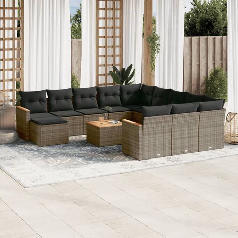 Set sofás de jardín con cojines 13 piezas ratán sintético gris vidaXL (1/3)