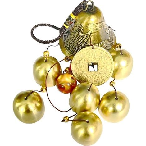 Carillon Feng Shui porte-bonheur - Cloche dragon en alliage de cuivre, 6 cloches à suspendre pour la maison et le jardin, symbole de chance et de bénédiction (1/5)