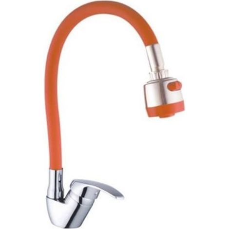 Trade Shop - Mezclador De Lavabo Con Ducha De Mano Manguera De Cocina Naranja -