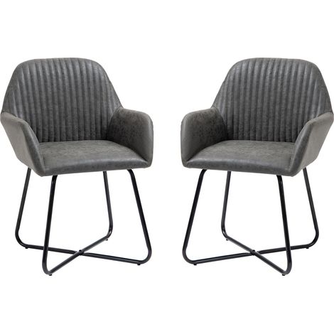 Ensemble de 2 chaises de salle à manger modernes pour cuisine ou salon, chaises rembourrées en similicuir gris 60 x 56,5 x 85 cm (1/5)