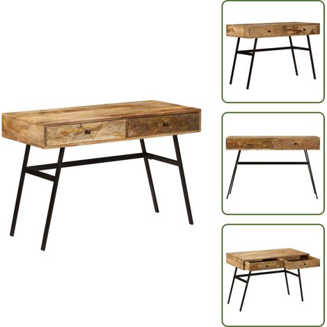The Living Store Bureau avec tiroirs Bois solide de manguier 110x50x76 cm - Bureau en bois de manguier (1/5)