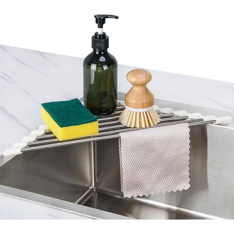 Égouttoir à Vaisselle Triangulaire Enroulable pour évier de Cuisine - Petit Panier Pliable en Acier Inoxydable - Multifonction - Égouttoir de Rangement - Économie d'espace (1/5)