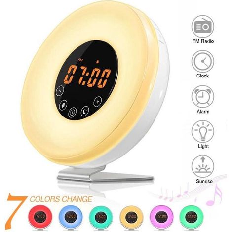 rveil Sunrise, Rveil Numrique Lumire Avec 6 Sons Naturels Et Radio Fm, Simulation Aube Et Crpuscule, Fonction Snooze Pour Tra (1/5)