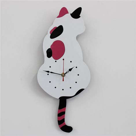 Blanc Horloge murale créative chat en acrylique avec pendule queue de chat (42 cm x 18 cm) Décoration d’intérieur pour le salon, la chambre à coucher, la cuisine – Pile non incluse (1/5)