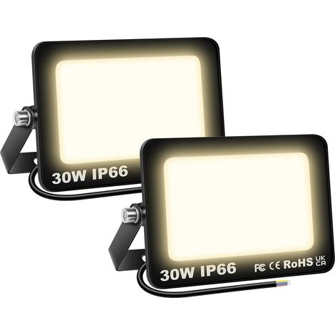 2 Pièces 30W Projecteurs LED Extérieur,3000lm Eclairage de Sécurité Spot LED Extérieur,Blanc Chaud 4000K Lumineuse Lampe pour Entrepôt Garage Jardin Stade Arrière-cour,175V-260V Imperméable