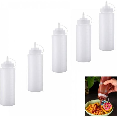 Set di 5 bottiglie flessibili in plastica - Bottiglie flessibili/bottiglie per salse - Bottiglie dosatrici/bottiglie per salse - 250 ml - Bottiglie flessibili per spezie - Bottiglie per salse - Bottig (1/4)