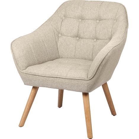 The Home Deco Factory – Fauteuil en velours beige – Pieds en hêtre – Hauteur d'assise 43 cm – Dossier inclinable pour confort optimal (1/2)