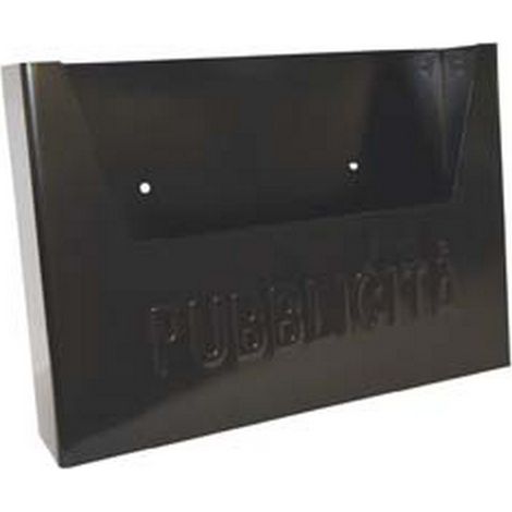 1PZ CASSETTA RACCOGLI PUBBLICITA' IN METALLO cm.34x8x25,5h. colore nero in lamiera elettrozincata adatta per contenere reclame destinazione interni/esterni in lamiera elettrozincata adatta per contene