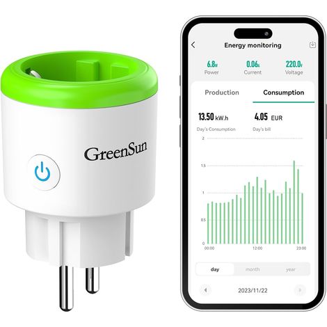 Prise Connectée 16A 2,4GHz Minuteur, Prise Électrique Programmable avec Mesure de Consommation d'Énergie pour Panneau Solaire Photovoltaïque Compatible Home (1/5)