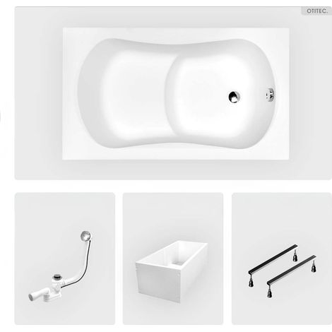 Vasca da bagno rettangolare - 120 x 70 cm - con rivestimento in polistirolo - piedini - maniglie - piletta cromata - ARIA REHAB (1/4)