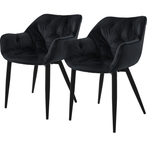ML-Design Set 2 Sedie per Sala da Pranzo in Velluto Nero Poltroncine da Salotto Imbottite con Braccioli Gambe in Metallo Poltrone per Soggiorno con Schienale Ergonomiche e Confortevoli (1/5)