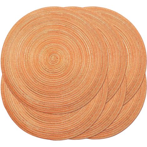 Lot de 6 sets de table ronds tressés de 38,1 cm pour tables de salle à manger, sets de table tissés naturels résistants à la chaleur (orange clair brillant)'Orange Clair Brillant 6 PCS'Orange Clair Br