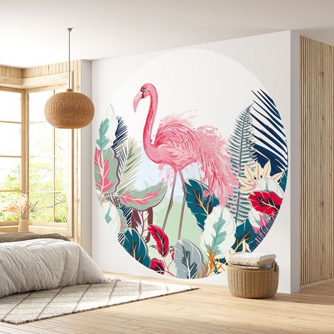 Papier peint rond / cercle - Flamant rose - Diamètre 50 cm (1/4)