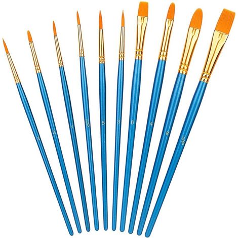1 Lot de pinceaux, 10 tailles différentes, pour artistes, adultes et enfants, Bleu
