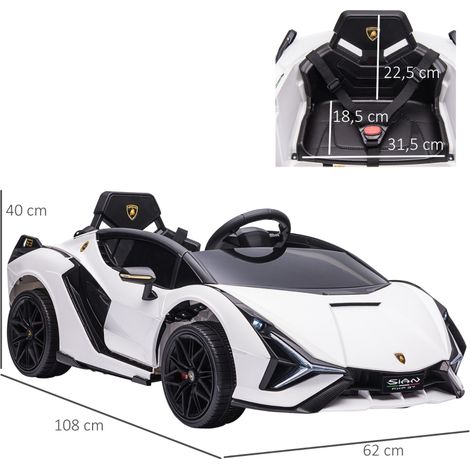 Voiture électrique enfant Lamborghini SIAN SUV 12V blanc métal 108x62x40cm - 2 modes pilotage + télécommande, musique MP3/USB, lumières, pour 37-60 mois