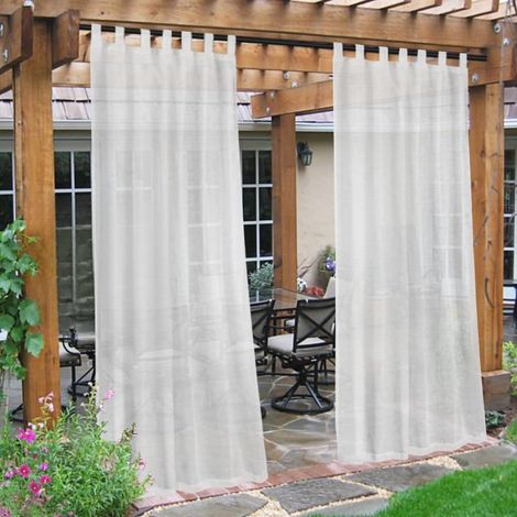 Blanc Rideaux Voile Extérieur en Lin 2 Pcs 132x241 cm, Intimité Imperméable Filtre Lumière, Patte Autocollante Patio Pergola Tonnelle (1/5)