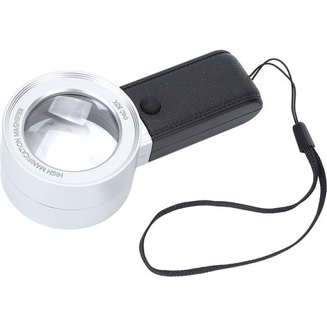 Loupe de poche multifonctionnelle avec éclairage intégré, grossissement 30x, 3 LED et 1 lampe UV, couleur argent. (1/5)