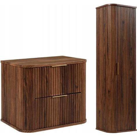 Hängende Waschtischunterschrank - 60,4 cm - Eiche Haselnuss - Elegantes Design - Gerillte Fronten (1/5)