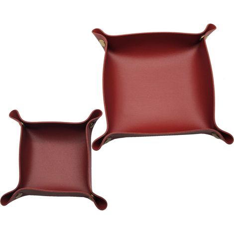 Boîte de rangement carrée en similicuir, organisateur de bureau pour bijoux et cosmétiques, style nordique, multicolore 25 x 25 mm - rouge foncé (1/5)