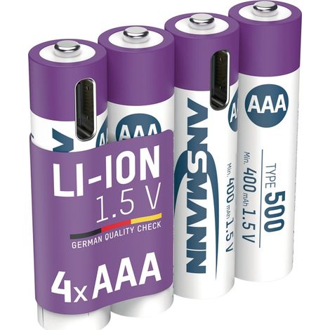 Ansmann 1,5V Akku AAA mit USBC Ladekabel - LR03 Micro, 400 mAh - 4er Pack, stabile Spannung (1/4)