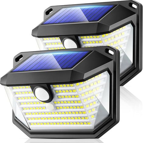 2 pièces Lampes solaires d'extérieur 178 LED avec détecteur de mouvement IP65, applique murale étanche, grand angle 270 °, éclairage de sécurité solaire / 3 modes (1/5)