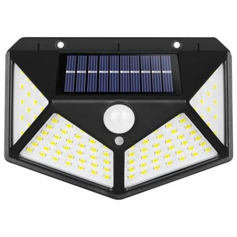 Lampe solaire extérieure OEMG 100 LED avec détecteur de mouvement, étanche, sans fil, pour éclairage de sécurité de jardin, noire. (1/4)