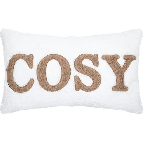 Coussin en polaire avec message brodé "Cosy" Ecru 30x50 cm