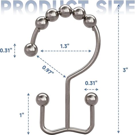 12 ganci per tenda da doccia, antiruggine, in acciaio inox, sistema a doppio rullo, adatti per bagni, aste per tenda da doccia, tende da doccia ecc., color argento. (1/4)
