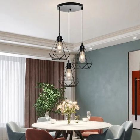 Lampe Suspension en Métal Industrielle Lustre Plafonnier Diamant Cage pour Salon Couloir Cuisine (1/4)