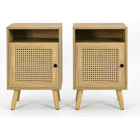 CHICFURN Juego de 2 mesitas de noche 39 x 35 x 60 cm natural en MDF y ratán (1/5)