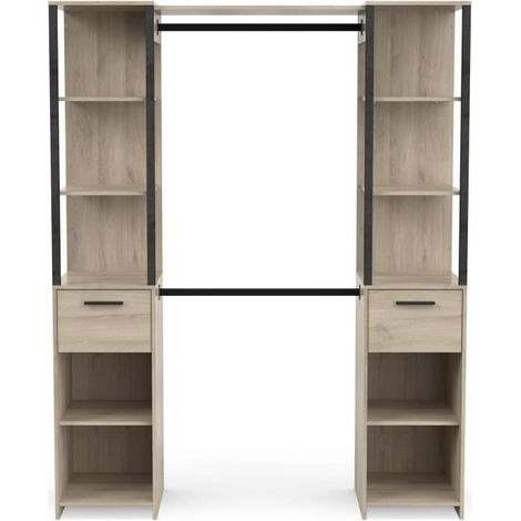Kit dressing GARY – Chêne Kronberg / Noir mat – 2 colonnes et 2 tiroirs sur coulisses à billes – Dimensions 159,8 x 49,5 x 200,3 cm – Demeyere (1/5)