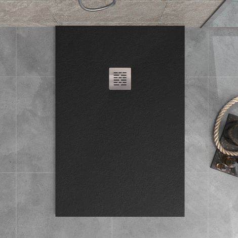 Receveur de douche 80x150 cm extra plat en résine minérale SIERRA noir Grille inox