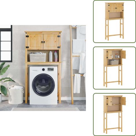 The Living Store Armoire pour machine à laver salle de bain Corona pin massif - Meuble De Salle De Bain - Armoire Pour Machine À Laver - Rangement Salle De Bain - Rangement Buanderie - Meuble Compact