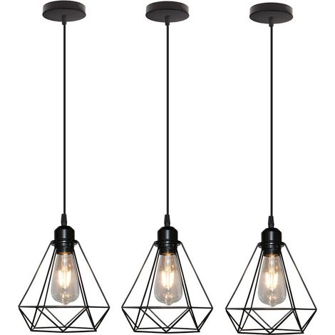 3 pack Lampe Suspension Vintage, E27 Lustre Plafonniers (sans ampoule) Style Retro Industrielle (forme de cage) Noir BLOW (1/5)
