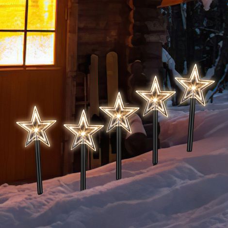 Randaco Ensemble de 5 Étoiles LED Lumineuses sur Bâtons, Guirlande Lumineuse Extérieure (1/4)