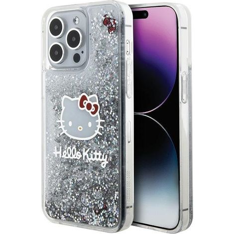 Hello Kitty HKHCP15XLIKHET iPhone 15 Pro Max 6.7" plateado/plateado, carcasa rígida, purpurina líquida, dijes de cabeza de gatito (1/5)